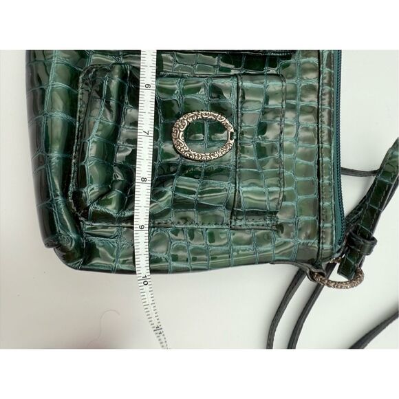Brighton Emerald Green Cher Croc Embossed Patent Leather Crossbody Bag Purse - Picture 6 of 8